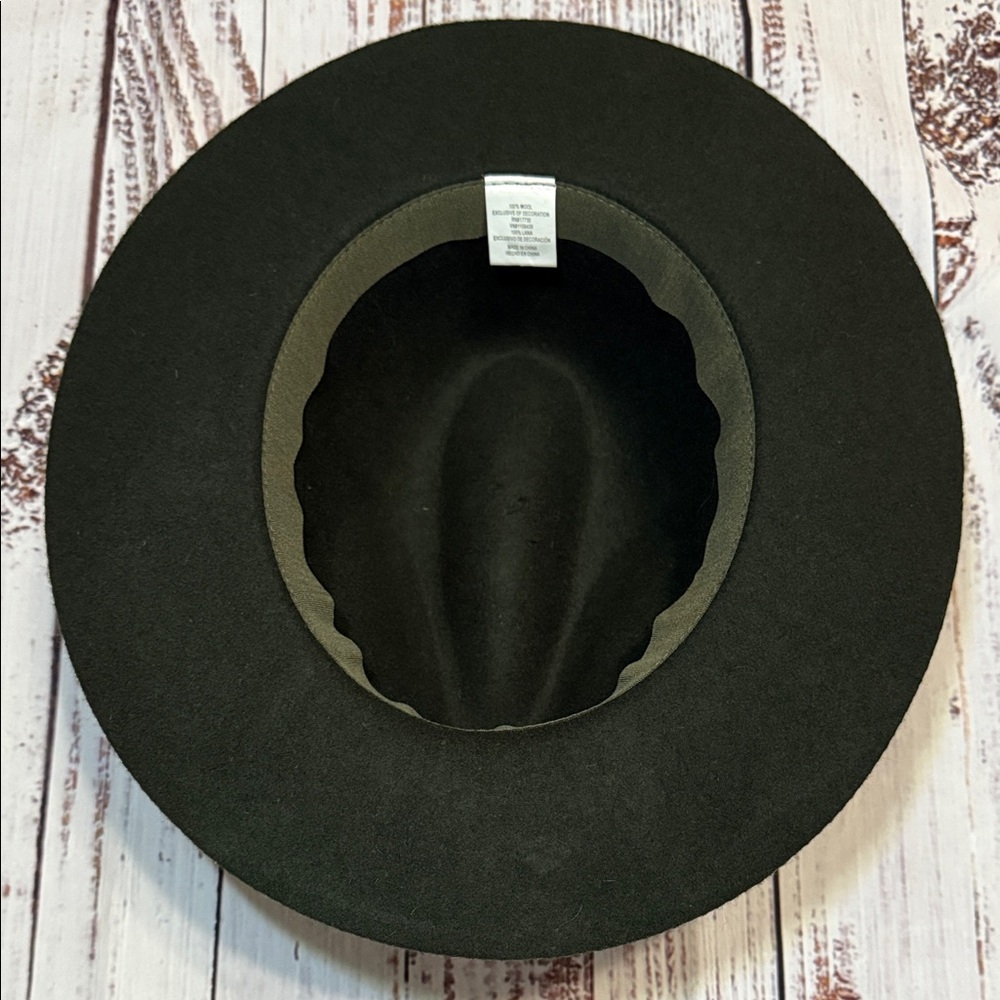 Dark Olive Wool Wide Brimmed Fedora Hat - Picture 6 of 13